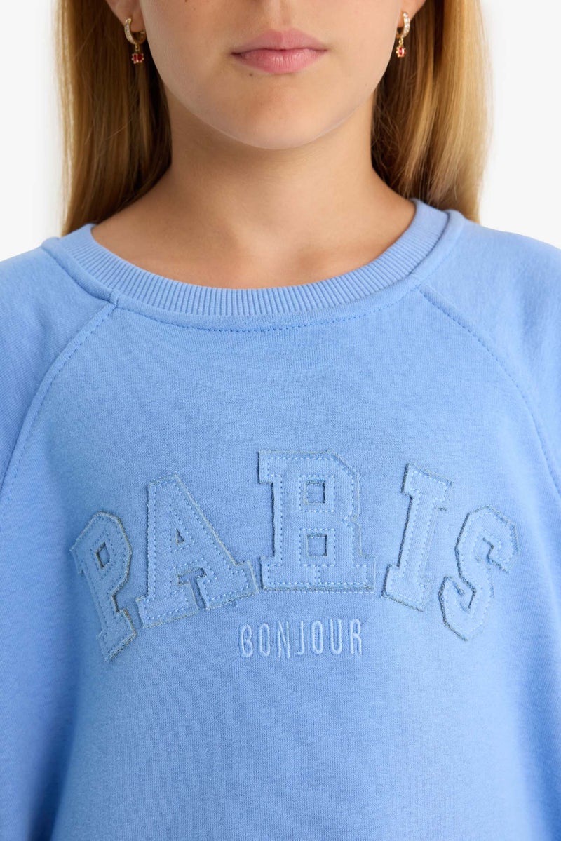 DeFacto Blue Girl Girl Oversize Fit Crew Neck Slogan Printed Sweatshirt Casual - Image 5